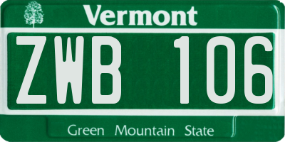VT license plate ZWB106