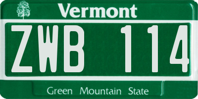 VT license plate ZWB114