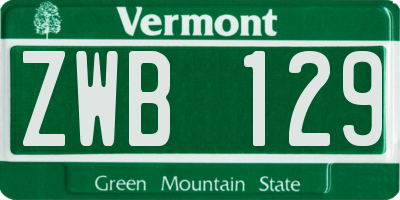 VT license plate ZWB129