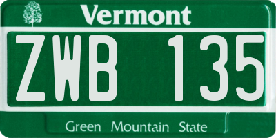 VT license plate ZWB135