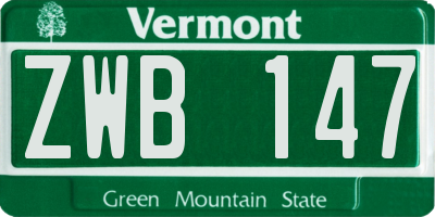 VT license plate ZWB147