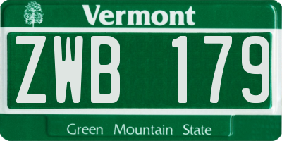 VT license plate ZWB179