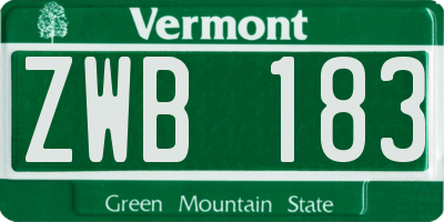 VT license plate ZWB183