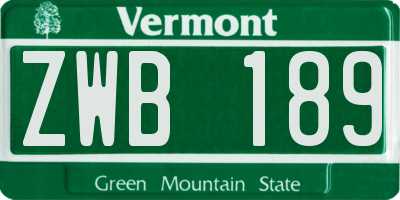VT license plate ZWB189