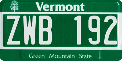 VT license plate ZWB192