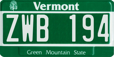 VT license plate ZWB194