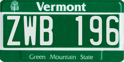 VT license plate ZWB196