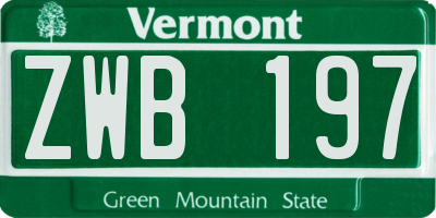 VT license plate ZWB197
