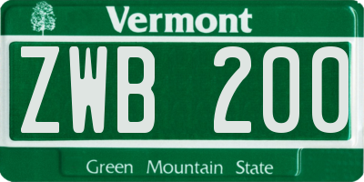 VT license plate ZWB200