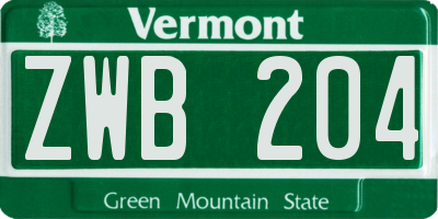 VT license plate ZWB204