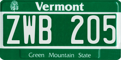 VT license plate ZWB205