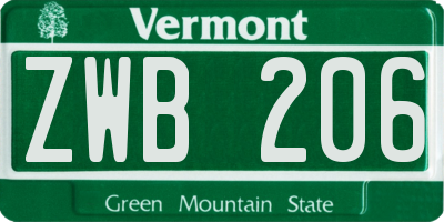 VT license plate ZWB206