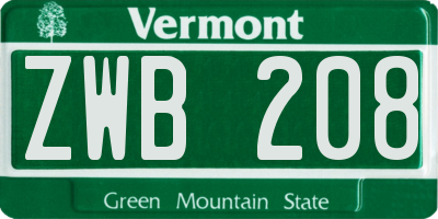 VT license plate ZWB208