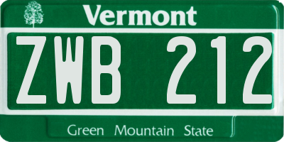 VT license plate ZWB212