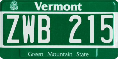 VT license plate ZWB215