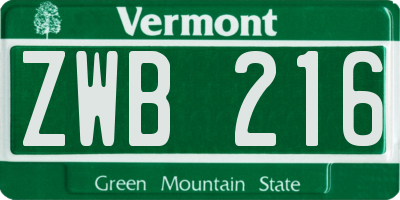 VT license plate ZWB216