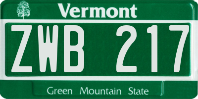 VT license plate ZWB217