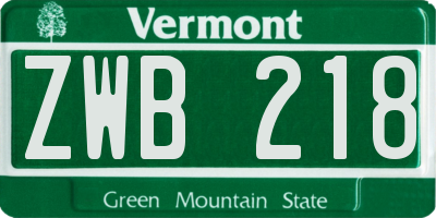 VT license plate ZWB218