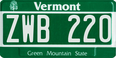 VT license plate ZWB220