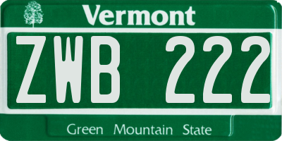 VT license plate ZWB222