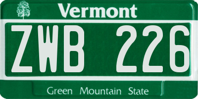 VT license plate ZWB226