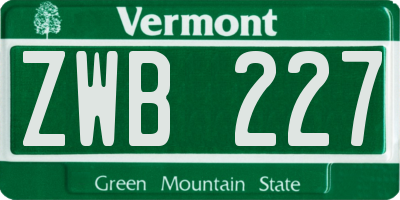VT license plate ZWB227