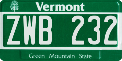VT license plate ZWB232