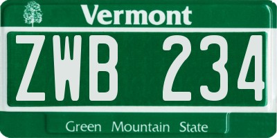 VT license plate ZWB234