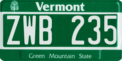 VT license plate ZWB235