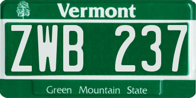 VT license plate ZWB237