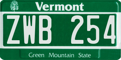 VT license plate ZWB254