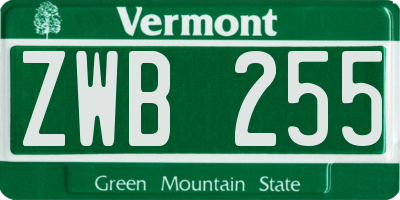 VT license plate ZWB255