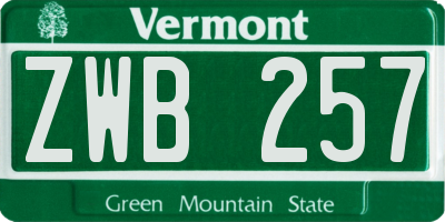 VT license plate ZWB257
