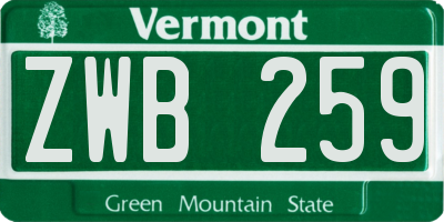 VT license plate ZWB259