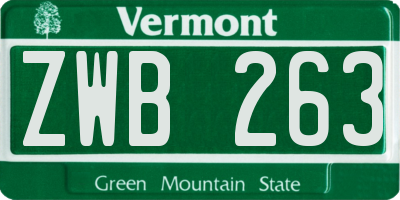 VT license plate ZWB263