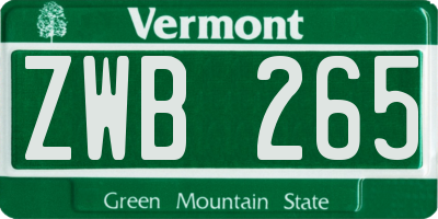 VT license plate ZWB265