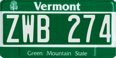 VT license plate ZWB274