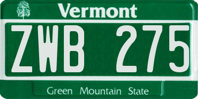 VT license plate ZWB275