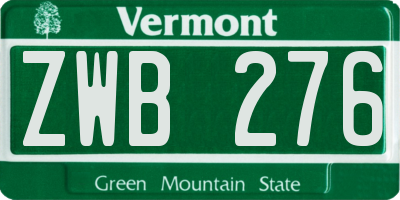 VT license plate ZWB276