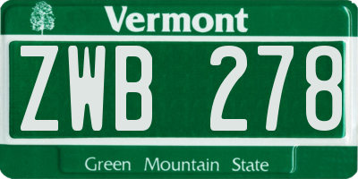 VT license plate ZWB278