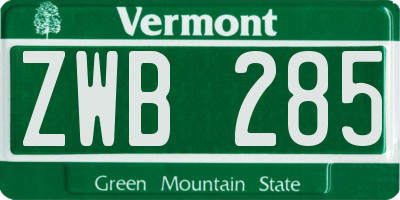 VT license plate ZWB285