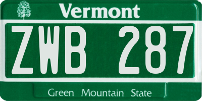 VT license plate ZWB287