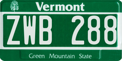 VT license plate ZWB288