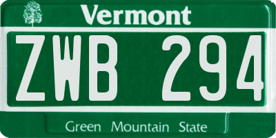VT license plate ZWB294