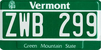 VT license plate ZWB299