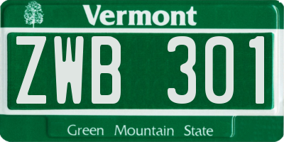 VT license plate ZWB301