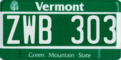 VT license plate ZWB303
