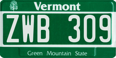 VT license plate ZWB309