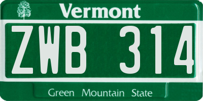 VT license plate ZWB314