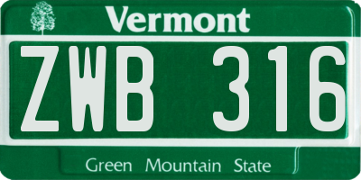 VT license plate ZWB316